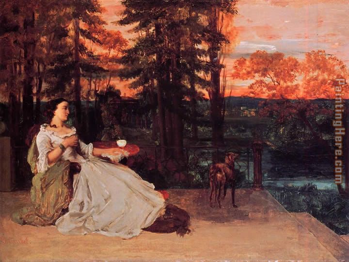 Seated woman in the terrace painting - Gustave Courbet Seated woman in the terrace art painting